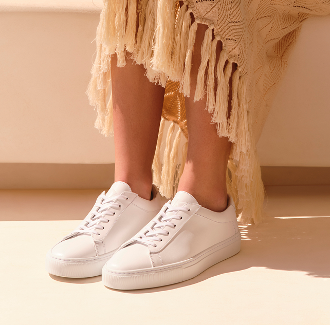 Women's Italian white leather sneakers with laces