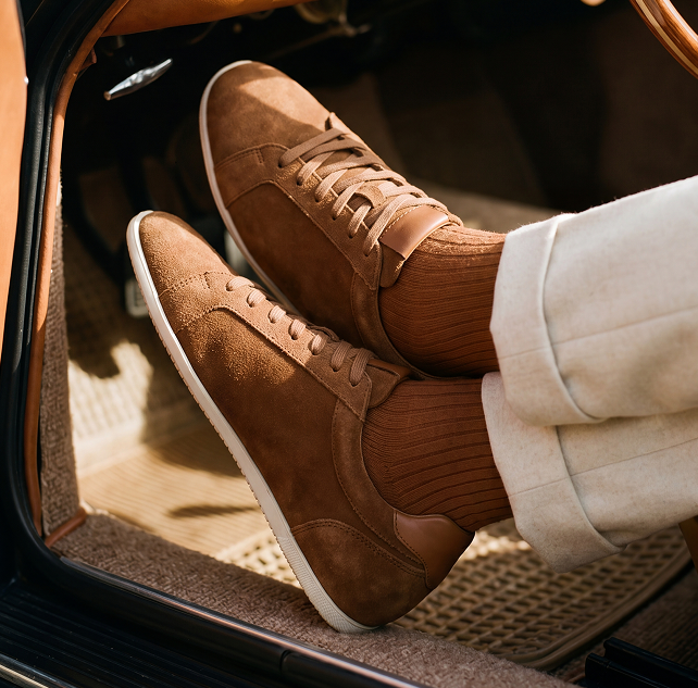 Men's Italian leather and suede lace-up dress sneakers