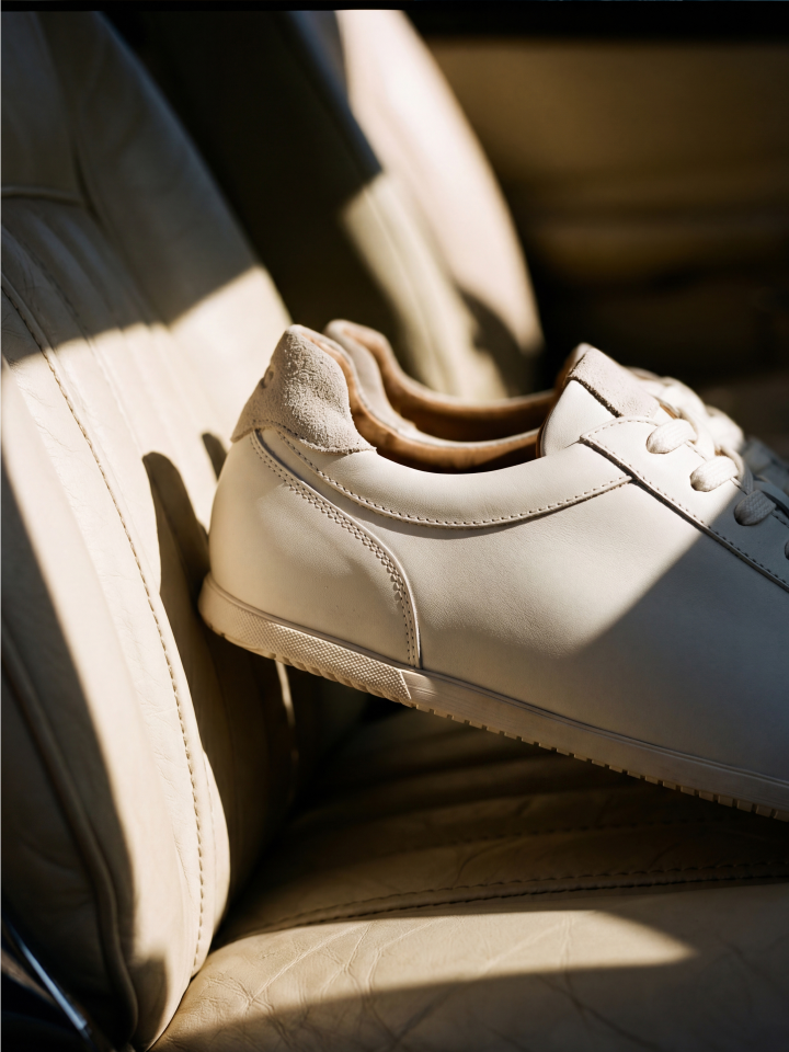 Men's Italian white leather lace-up dress sneakers